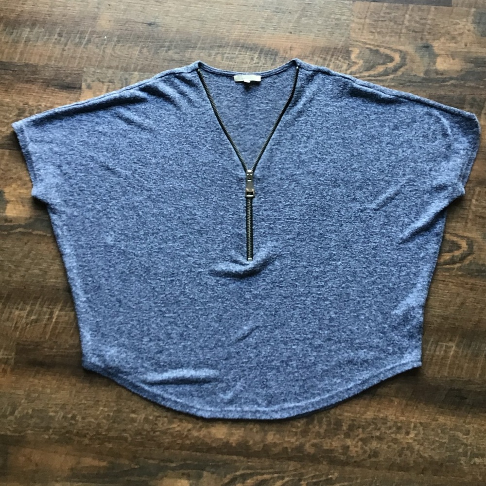 Joan Vass Heather blue poncho with zipper detail